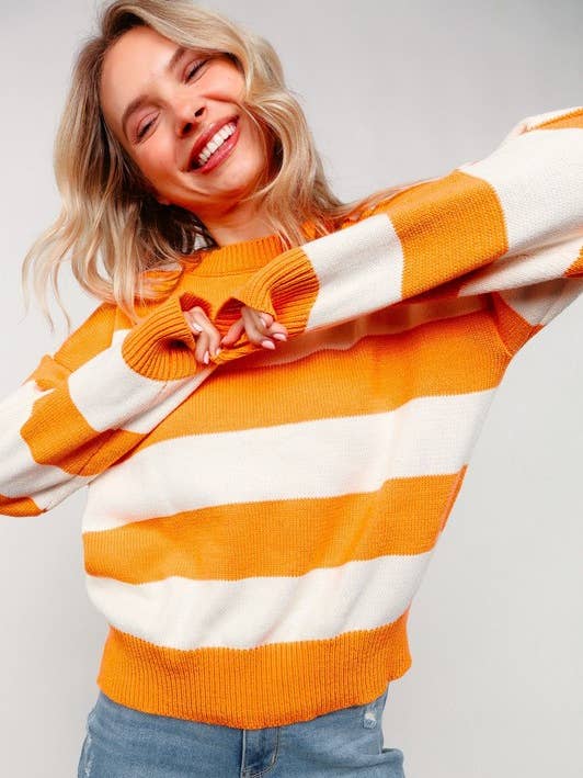 PLUS SIZE GAME DAY STRIPE LONG SLEEVE SWEATER for wholesale by Kori America