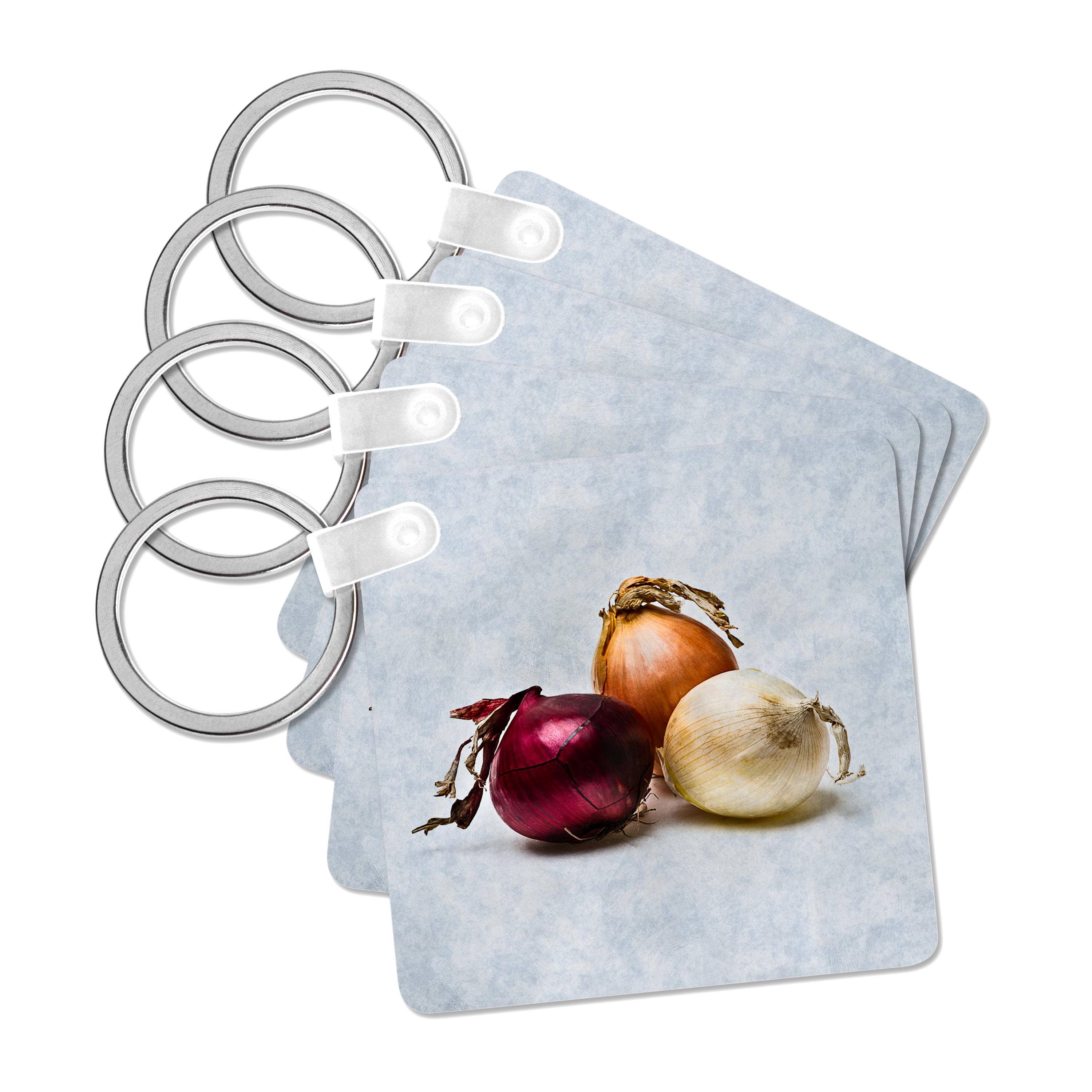 3dRose – wholesale Keychain – Unisex – 3dRose, White, red, brown onions, silver color background, Key Chain0