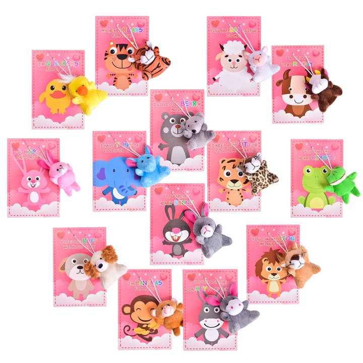 Fun Little Toys - Vente Cartes de Saint-Valentin - Ensemble de 28 jouets en peluche avec animaux avec cartes de Saint-Valentin3