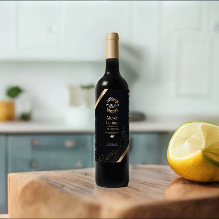 Meyer Lemon Infused Olive Oil for wholesale by Tastefully Olive