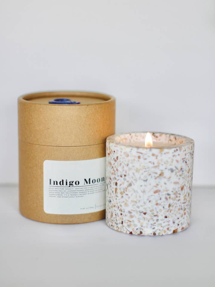 Reusable Terrazzo Candle - Indigo Moon for wholesale by Haus II Home, LLC