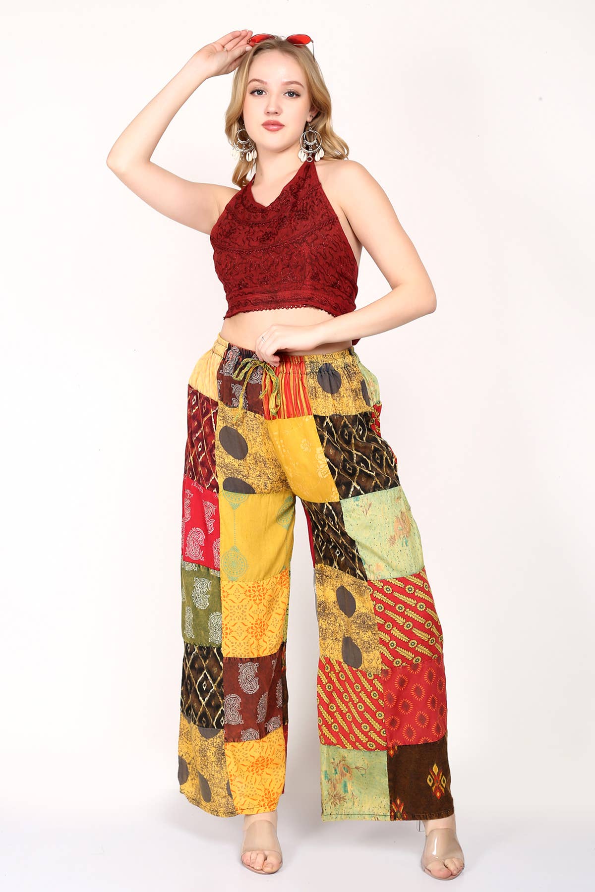 Wevez - Wholesale Pants - Women's - Women Patchwork Wide Leg Acidwash Elastic Waist Pant Mix Lot9