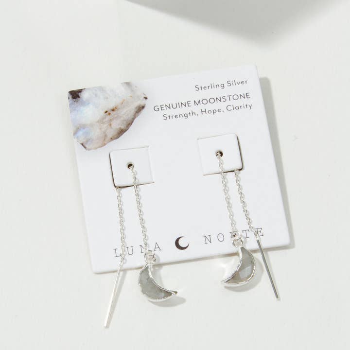 Luna Norte - Wholesale Dangle earrings - Sterling Silver Eclipse Threader Earrings - Moonstone2