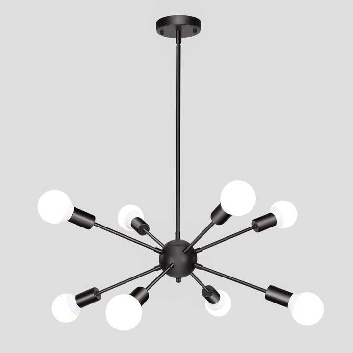 Black Sputnik Chandeliers, 8 Lights Sputnik Light Fixtures Ceiling Hanging, Mid Century Modern Pendant Lighting for Kitchen Island Living Room Bedroom Dining Room Light Fixture for wholesale on Faire