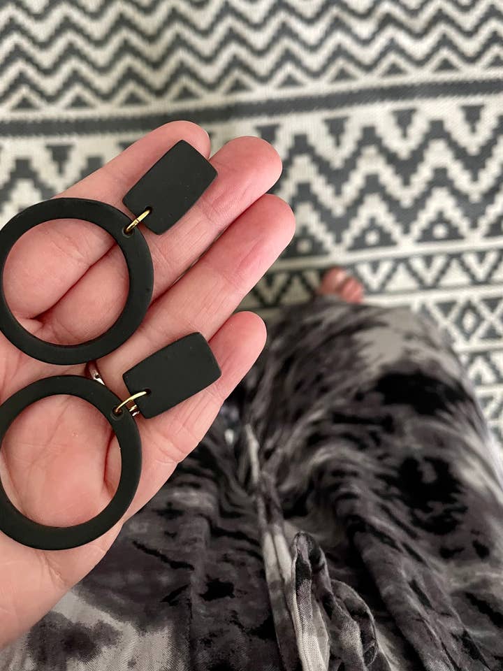 Textured Black Open Circle- Polymer Clay for wholesale by Hooks and Clay