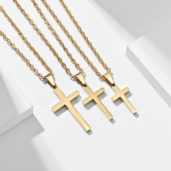 Perimade & Co. LLC - Wholesale Pendant/Charm Necklace - Mens Cross Charm Pendant Necklace in Stainless Steel