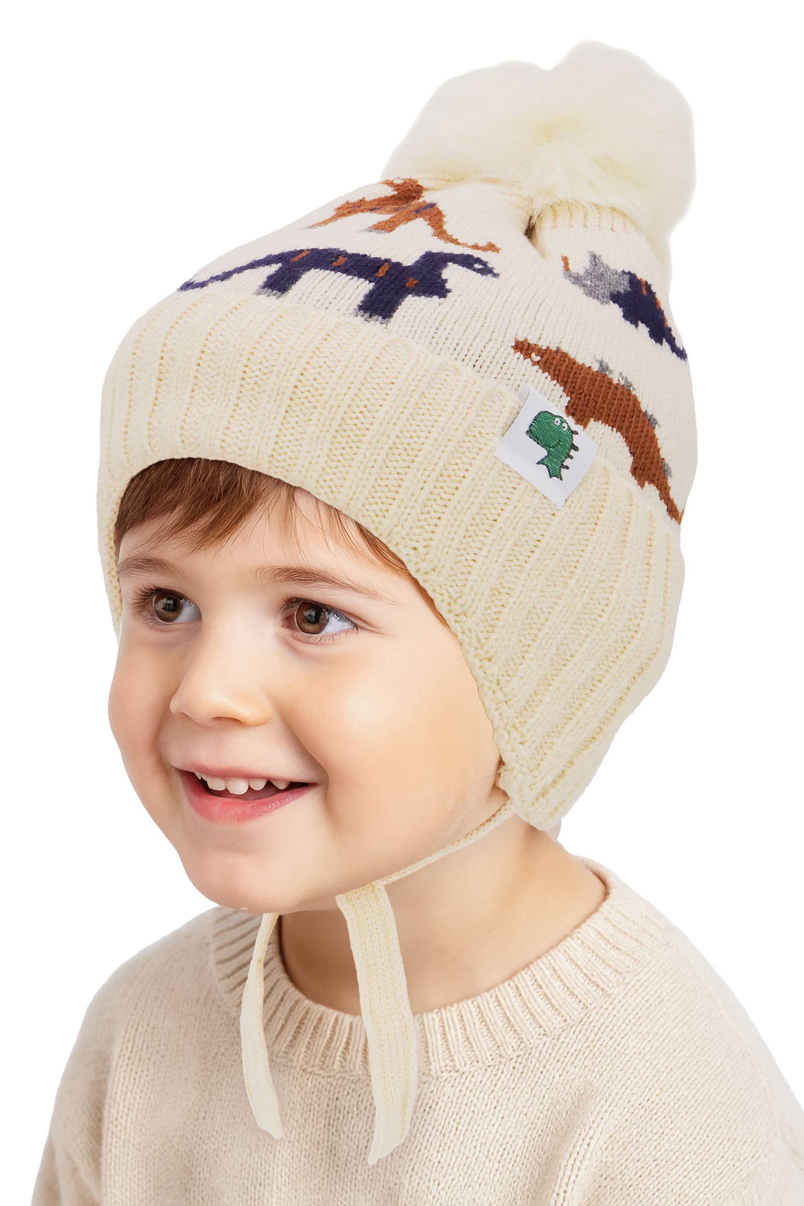 ASSORTED Kids Dinosaur Ear Cover Chin Strap Beanie for wholesale on Faire1
