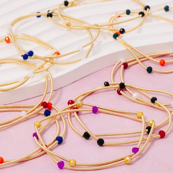 Game Day Beads Metallic Elastic Bracelet Set for wholesale by The Looks by Fame Accessories