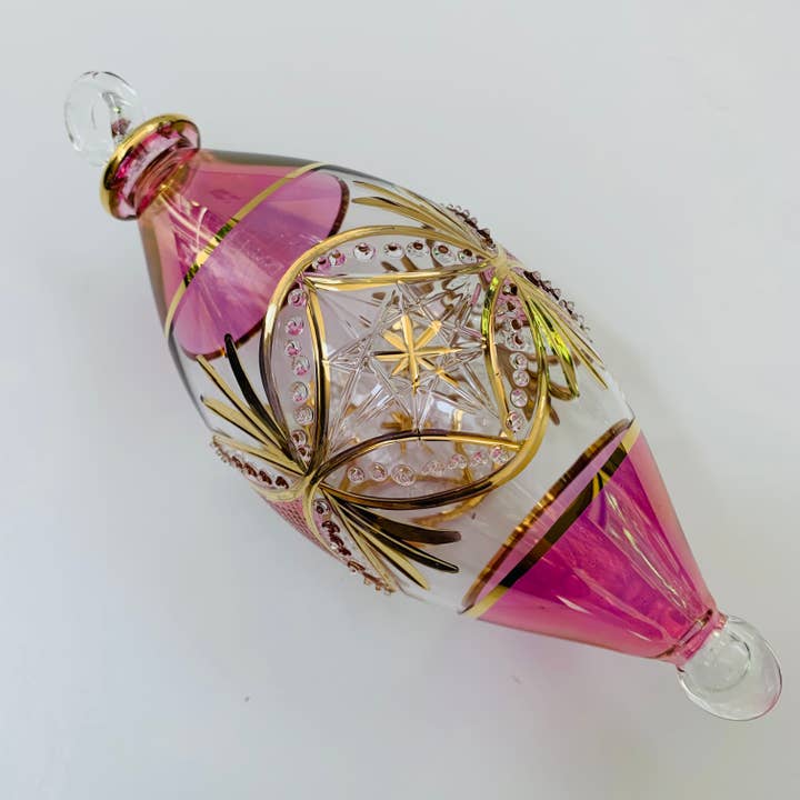 Dandarah – Ornamento por atacado – Ornamento oval de vidro soprado - carrossel rosa