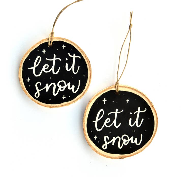 Wood Slice Ornament - Let It Snow for wholesale by Greater Joy Design