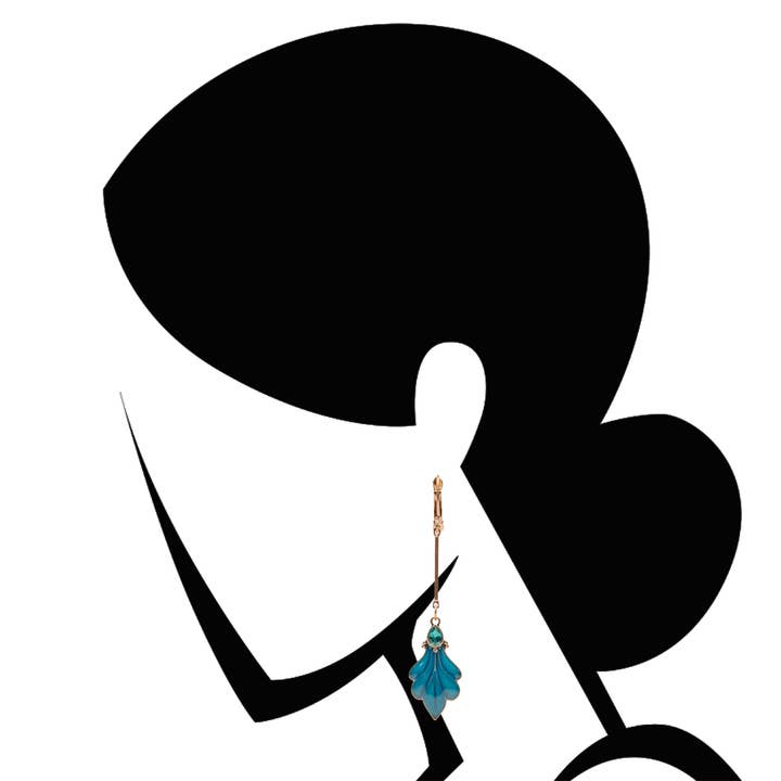 Lovett & Co – wholesale Dangle earrings – Teal Peacock Feather Earrings: Feather Long Drop Earrings1