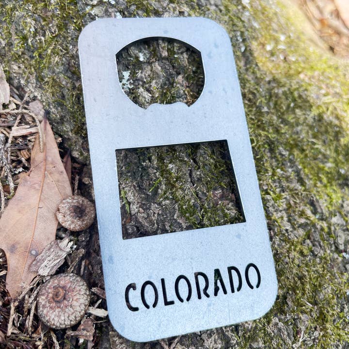 Colorado State Rectangle Bottle Opener made from Raw Steel for wholesale by BE Creations & Designs, Inc.