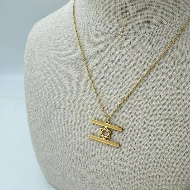 Koch La Ni Jewelry - Wholesale Pendant/Charm Necklace - 18K Gold Plated Stainless Steel Israel Flag Necklace