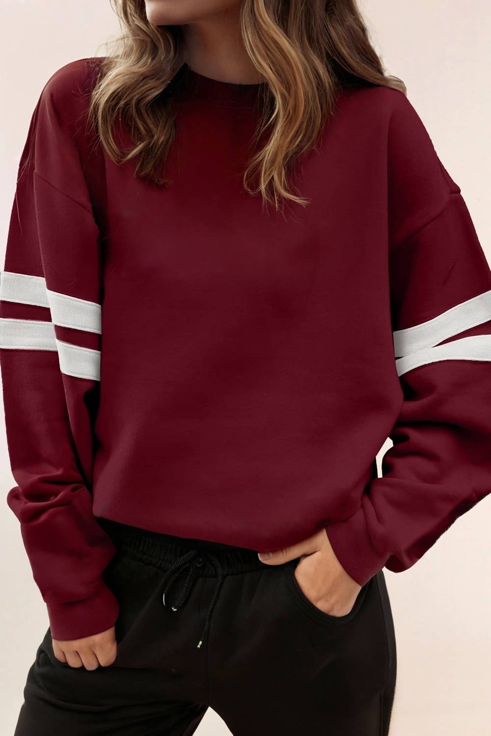 LA Society - Wholesale Sweatshirt - Women's - Striped Detail Drop Shoulder Oversized Boyfriend sweatshirt2