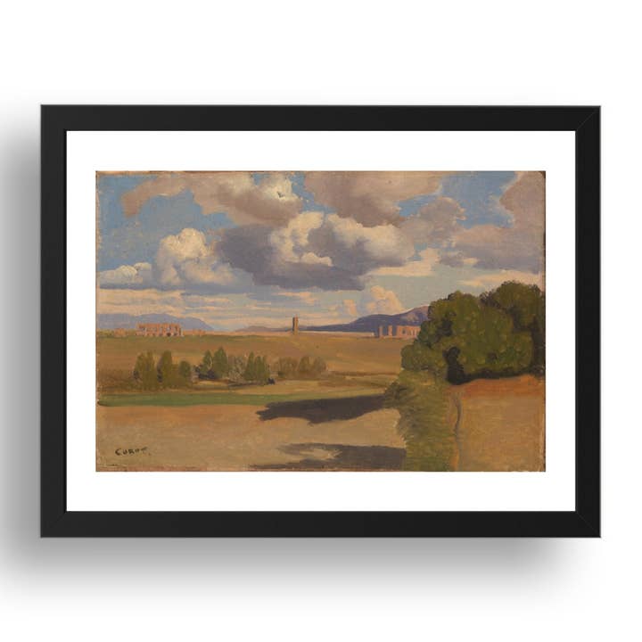 Jean Baptiste Camille Corot: De Romeinse Campagna, met het Claudiaanse Aquaduct, Poster in 17x13" (A3) Lijst voor wholesale door PERIOD PRINTS