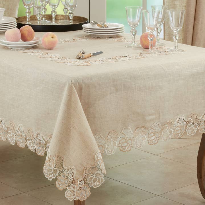 Natural Lace Rose Border Tablecloth for wholesale on Faire1