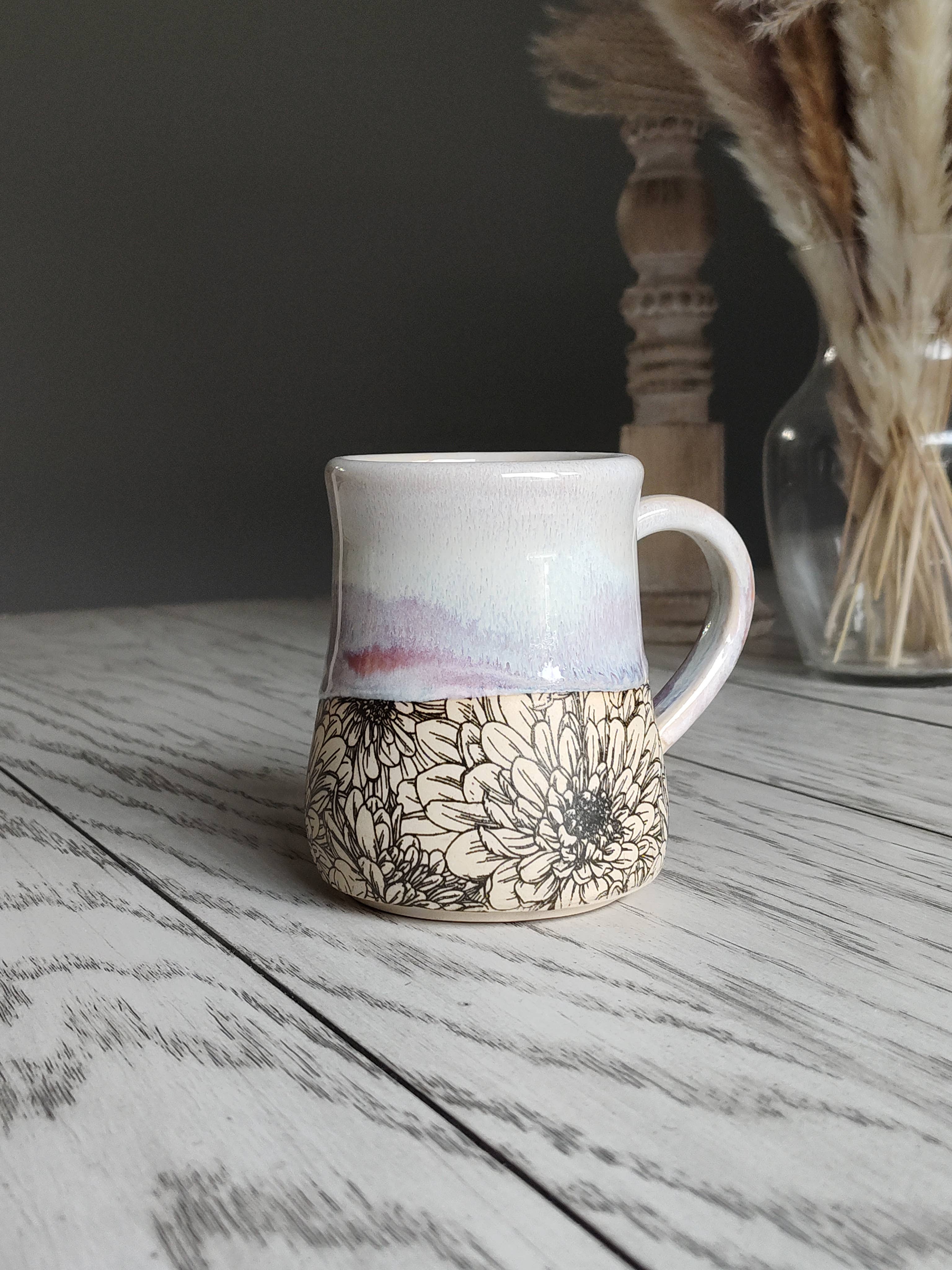 Rise and Design Art Studio - Wholesale Coffee Mug - Floral Ceramic Mug – Pink & Purple Garden Cup (12-14oz)