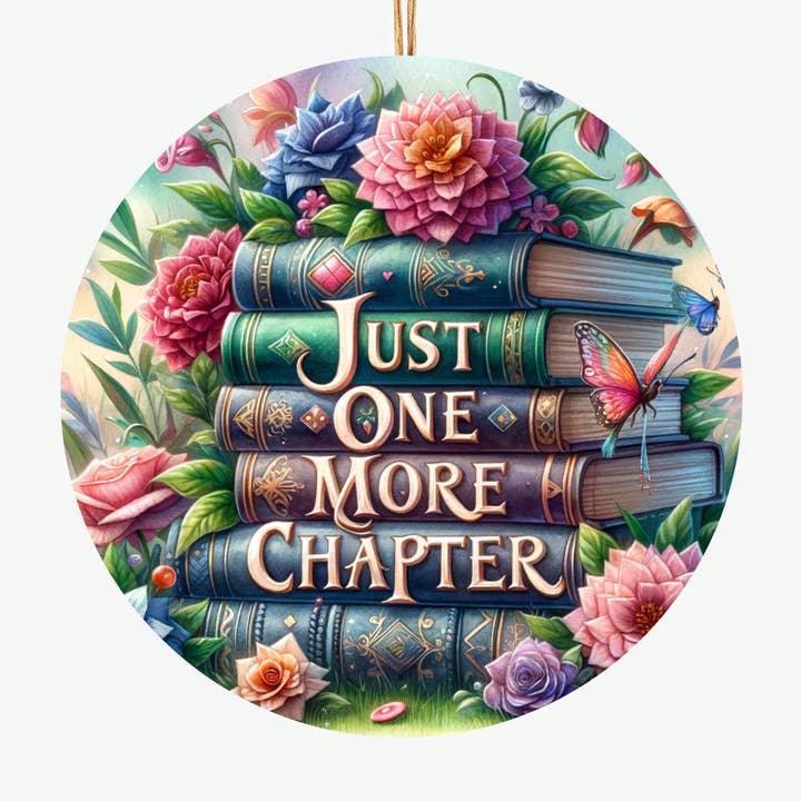 Just One More Chapter Ceramic Ornament – Perfect Book Lover Gift, Floral and Book Stack Design for Readers, Bookish Christmas Decor for wholesale by Epic Life - Designed