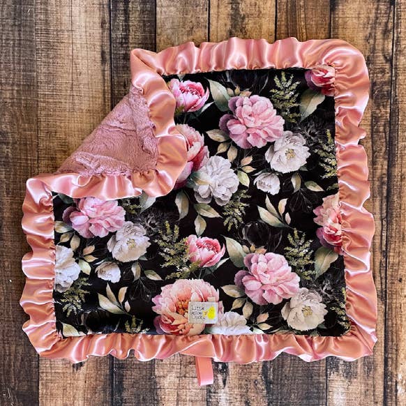 Noir Minky Plush Bedding Blanket with Watercolor Flowers for wholesale by Little Yellow Chick