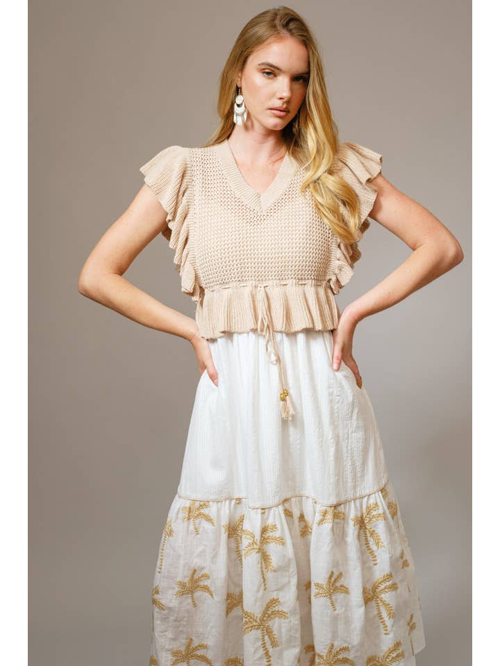 TAUPE 36828SET - Open Knit Embroidered Midi Dress Set for wholesale on Faire9