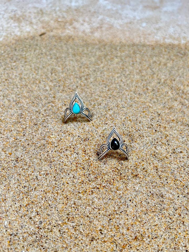 Black Onyx & Turquoise Silver Rings - Sea of Thrones for wholesale by 7 Seas Artistry