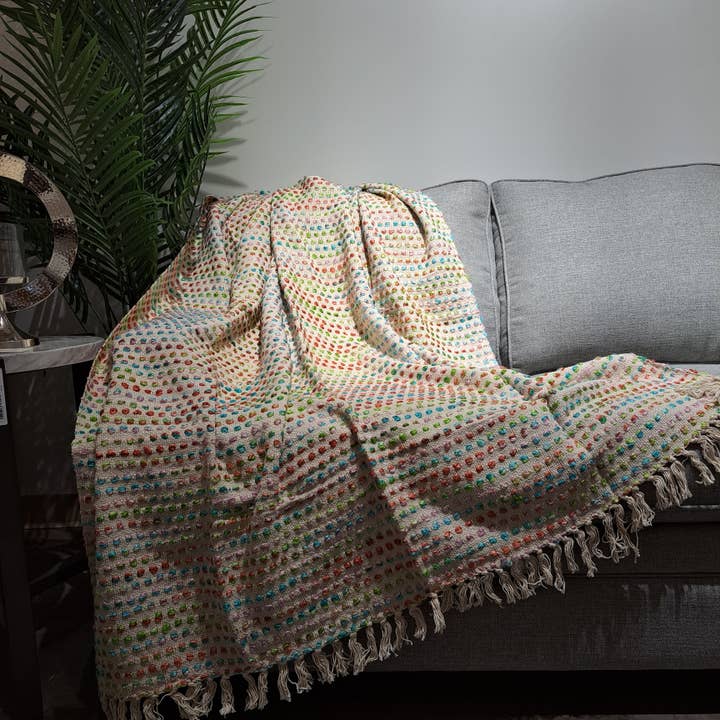Hand Woven on Loom Cotton Acrylic Wool Throw Blanket-WS0149 for wholesale by Gulab Homes