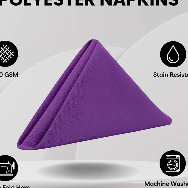 20 inch Polyester Cloth Napkins Purple (Pack of 10) for wholesale by YOUR CHAIR COVERS