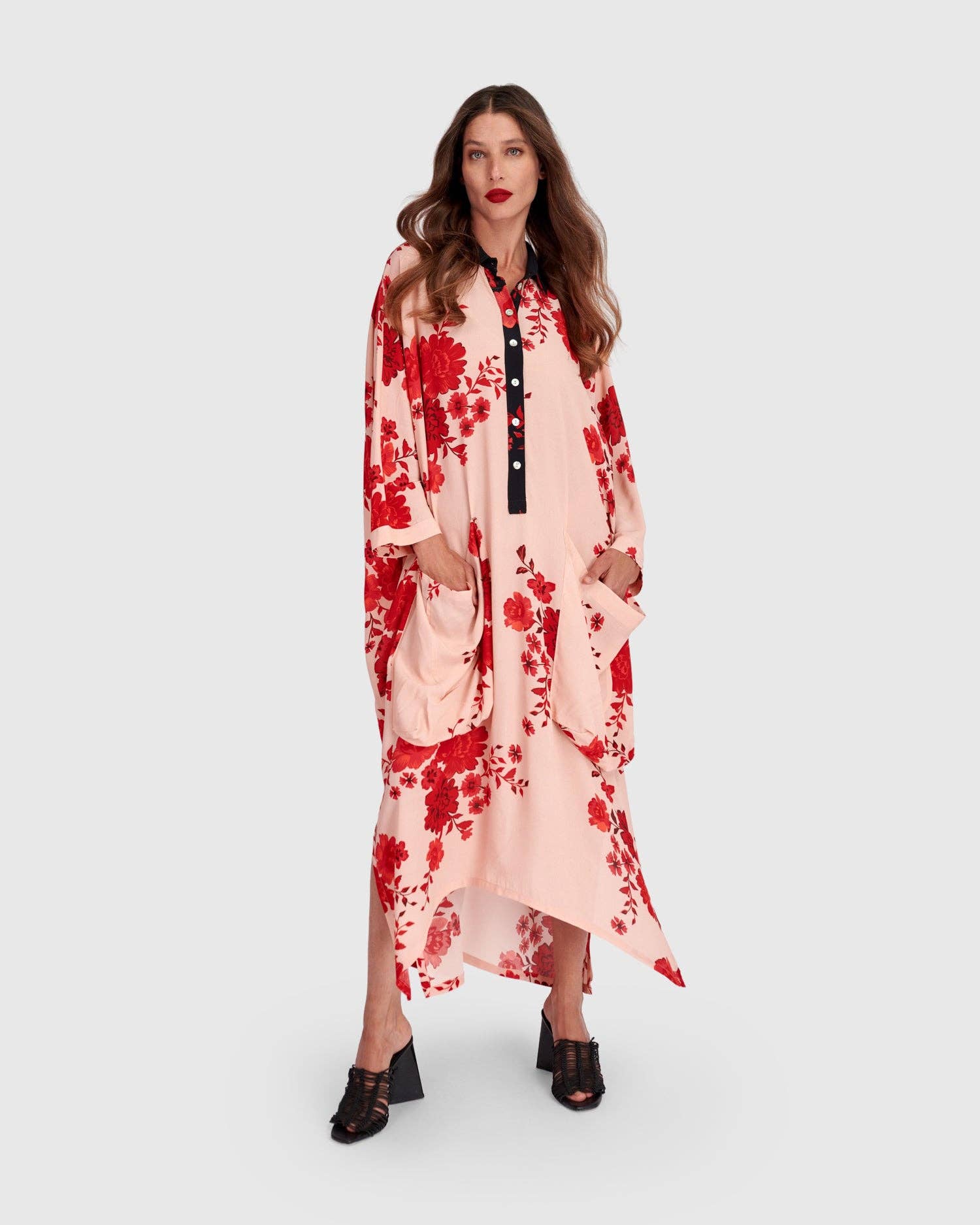 Poudre Kiku Oversized Dress, Apricot Floral for wholesale on Faire2