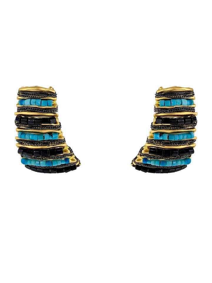 Turquoise Layered Stack Earrings Silver Post for wholesale by Le Zohar