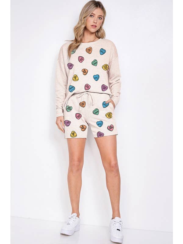 Lemon Tree - Wholesale Lounge Set - Women's - Heart candy print sweatshirt loungewear set7