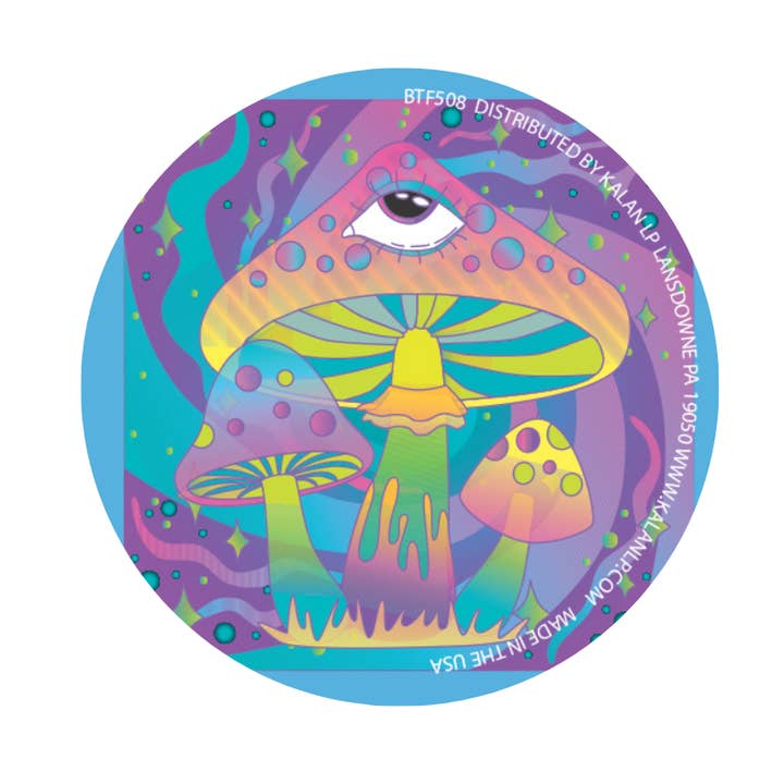 BTF508 Trippy Mushrooms 1.5" Button for wholesale by Kalan