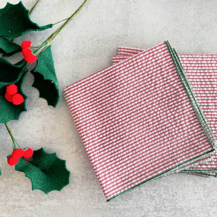 Dot and Army - Vendita all'ingrosso Tovaglioli da tavola in stoffa - Holiday Seersucker rosso e verde, set di quattro1