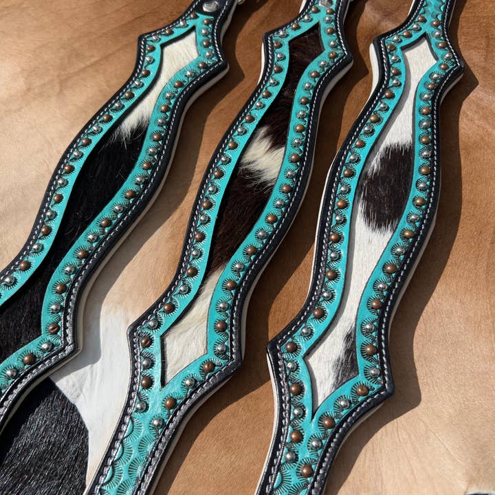 Westrian (Formerly Equipage) - Wholesale Pet Collar - Dog - Western Hair On Cowhide Scalloped Turquoise Dog Collar