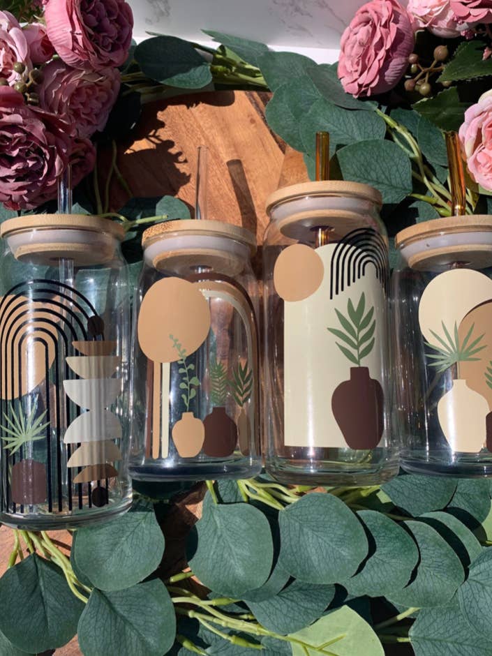 Boho Plant Beer Can Glass 16oz or 20oz for wholesale by Bonita Bella Creations