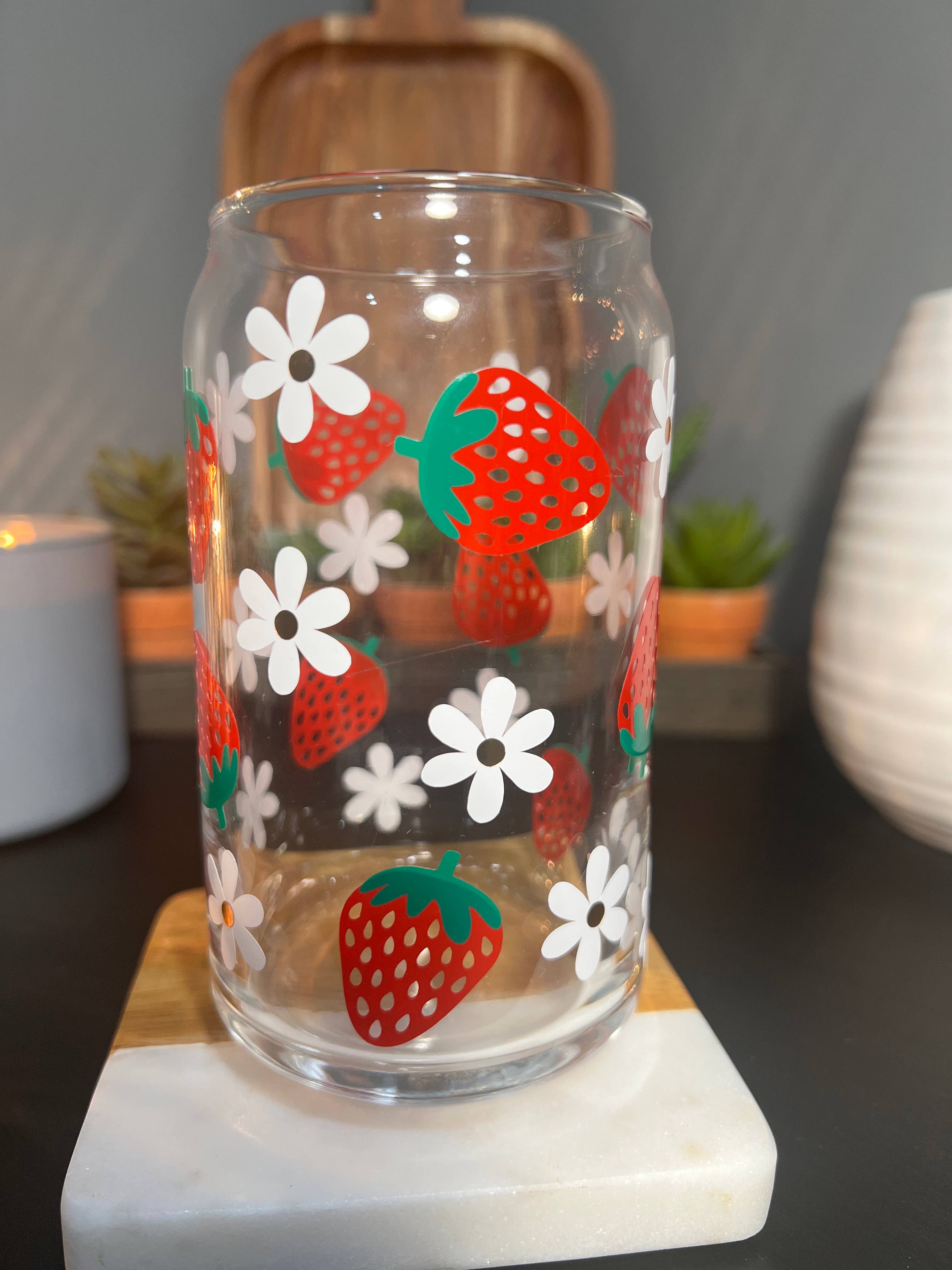 KDC Craft Shop - Vendita all'ingrosso Bicchiere/tazza - Tazza in vetro con fragole e fiori1