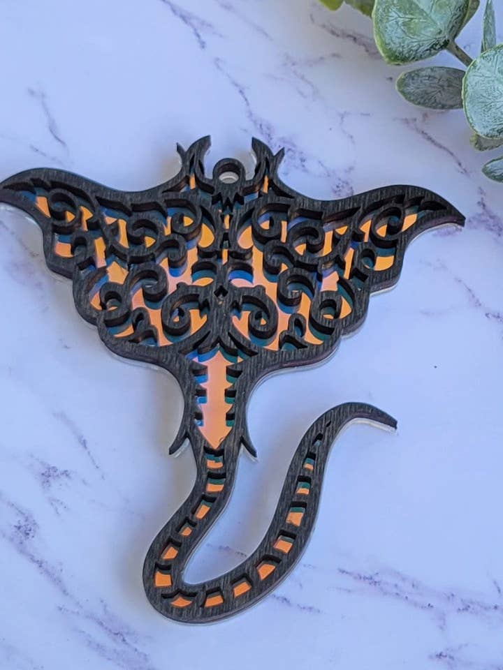 Iridescent Manta Ray Mandala Suncatcher - Crystal Acrylic Suncatcher - Witchy Cottagecore Plant Decor - Window Light Sun Catcher for wholesale by Shelfish Modern