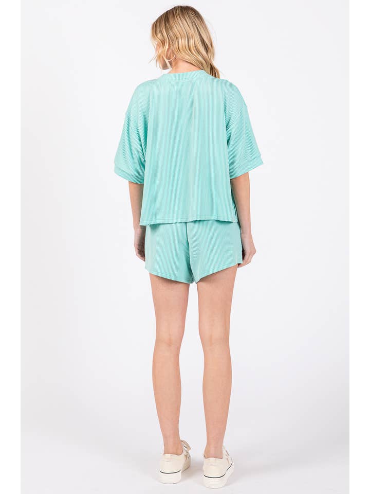 Sewn and Seen - Wholesale Lounge Set - Women's - RIBBED ROUND NECK TOP AND SHORTS SET14