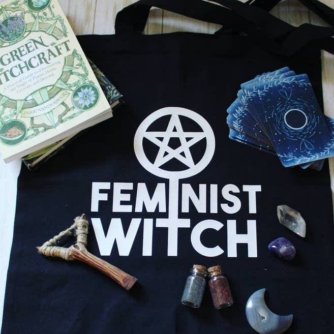 Feminist Witch Tote Bag for wholesale by Bailey's Doodles