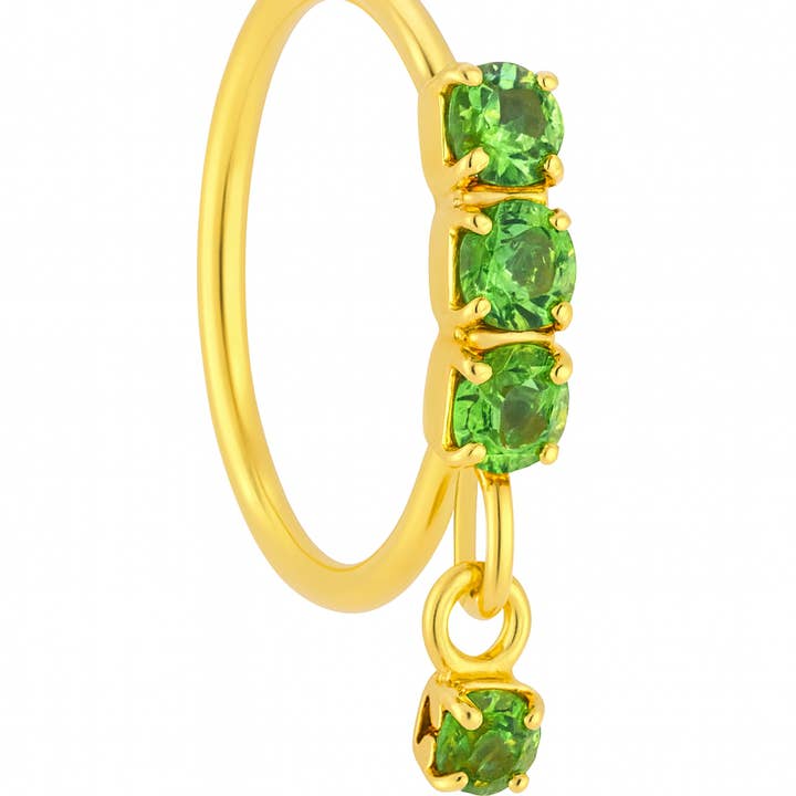 Green 3 Stone Thick Gold Dangle Nose Ring For a Pierced Nose for wholesale by Ava’s Accessory Box