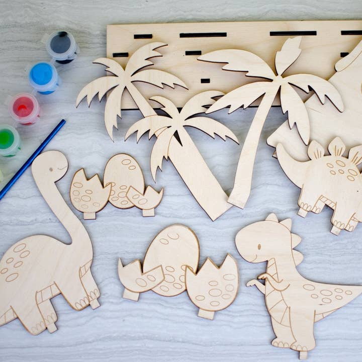 Dinosaur scene wooden painting kit for wholesale by Birch and tides
