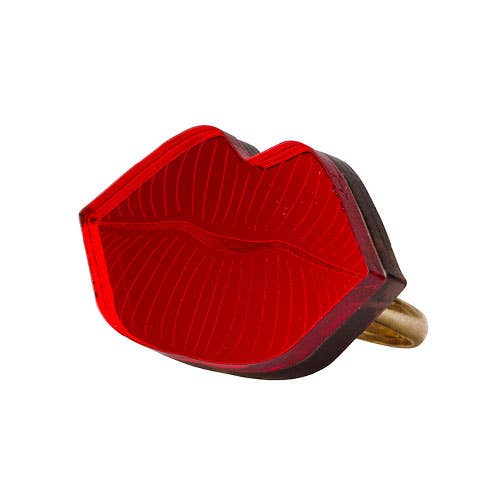 KISS ME RING / RED METALLIC ACRYLIC for wholesale by Rijkje Jewelry