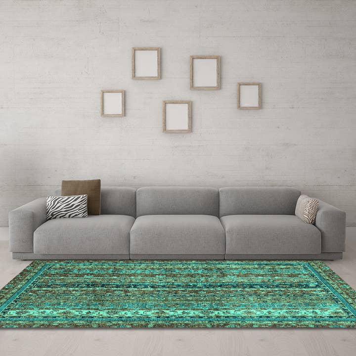Tapis modernes de couleur turquoise orientale lavables en machine pour la vente par Ahgly