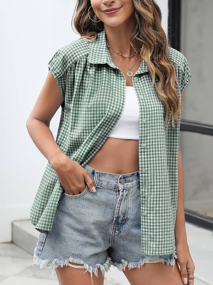 Wholesalesir - Wholesale Button Down Shirt - Women's - Buckle Up Short Sleeved Shirt