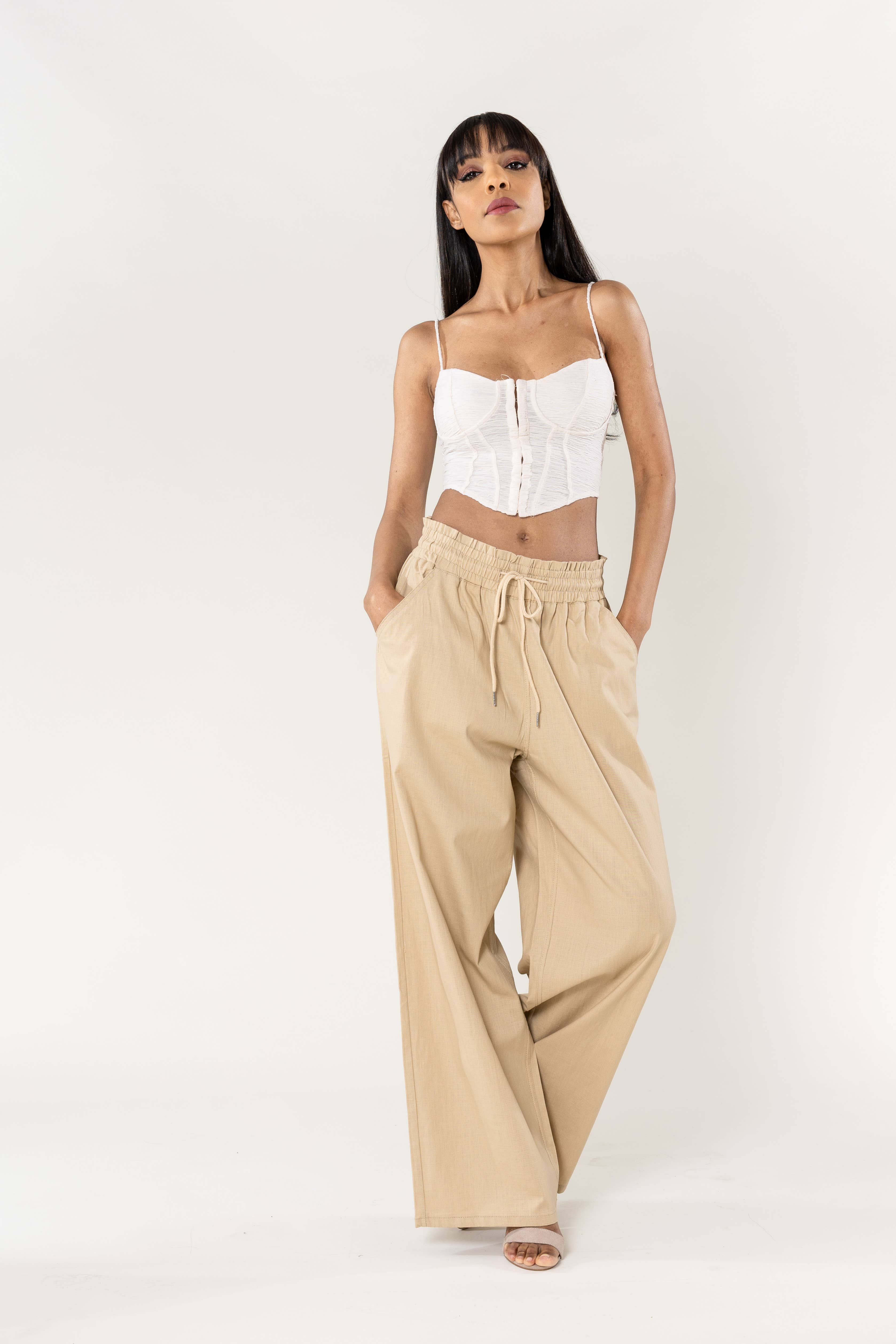 Nina Carter - Wholesale Pants - Women's - Nina Carter linen-style pants with elastic waistband A00136