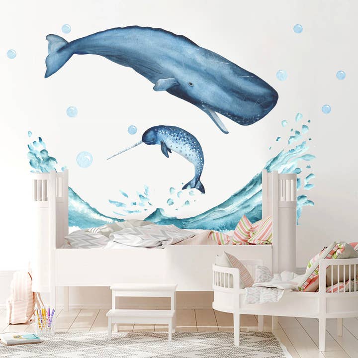 Springende Wale Pottwal und Narwal Wandaufkleber für den Großhandel von WallKoala