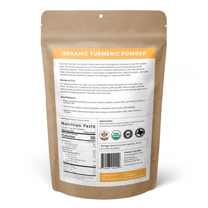 SPICY ORGANIC - Wholesale Protein/Superfood Powder - SPICY ORGANIC Turmeric Root Powder - 100% USDA Certified Organic - Non-GMO Turmeric Curcumin Powder