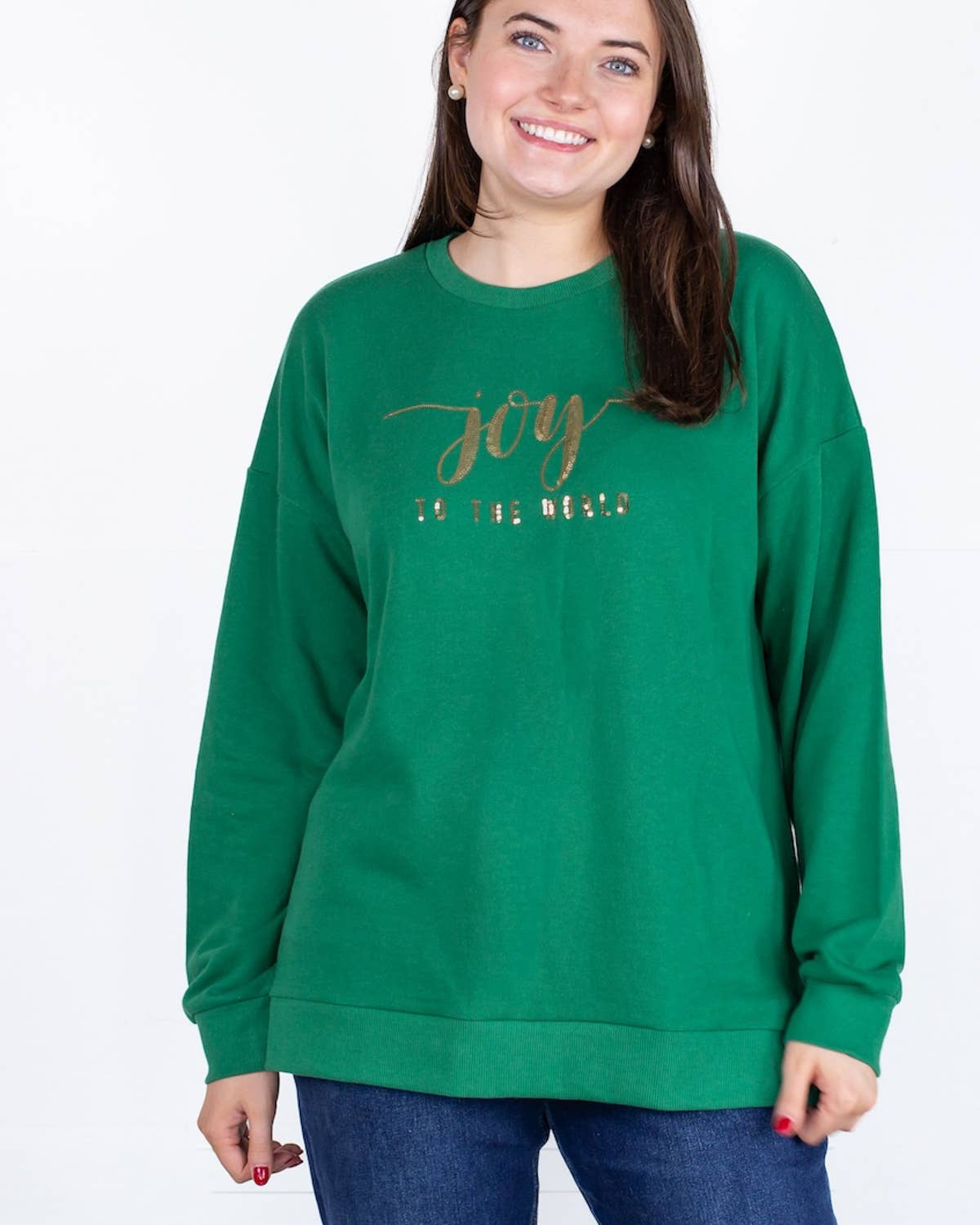 The Royal Standard – Engroshandel Sweatshirt - Dame – Joy to the World Paillet Sweatshirt   Grøn/Guld   -Ass.0