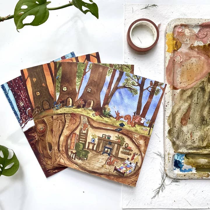 Sæsonens Notekort Sæt ved Squirrel Hollow for engroshandel hos Randi Lynn Reed Illustration