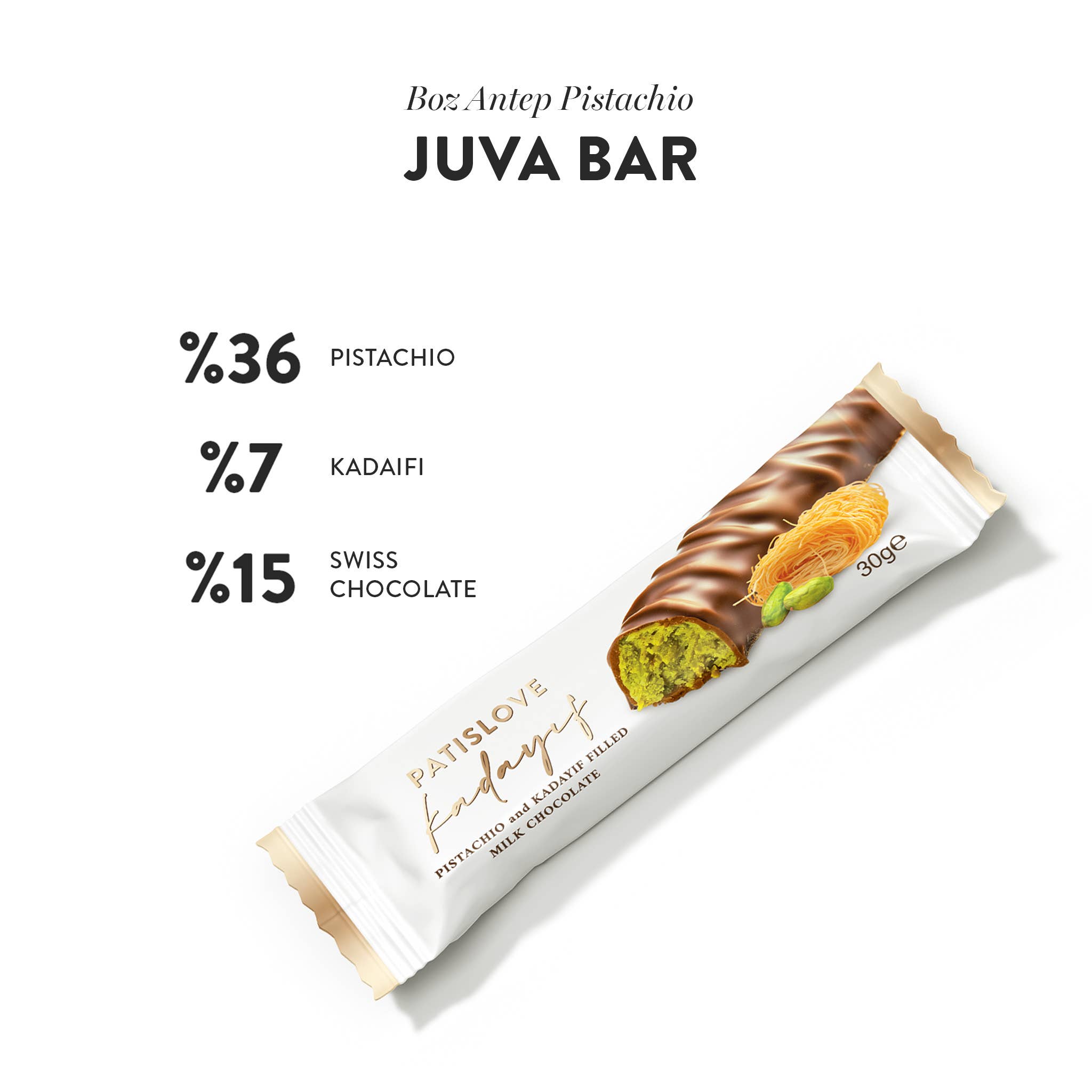 Patislove - Vente Barre chocolatée - Chocolat au lait fourré pistache et kadayif, 30 g1