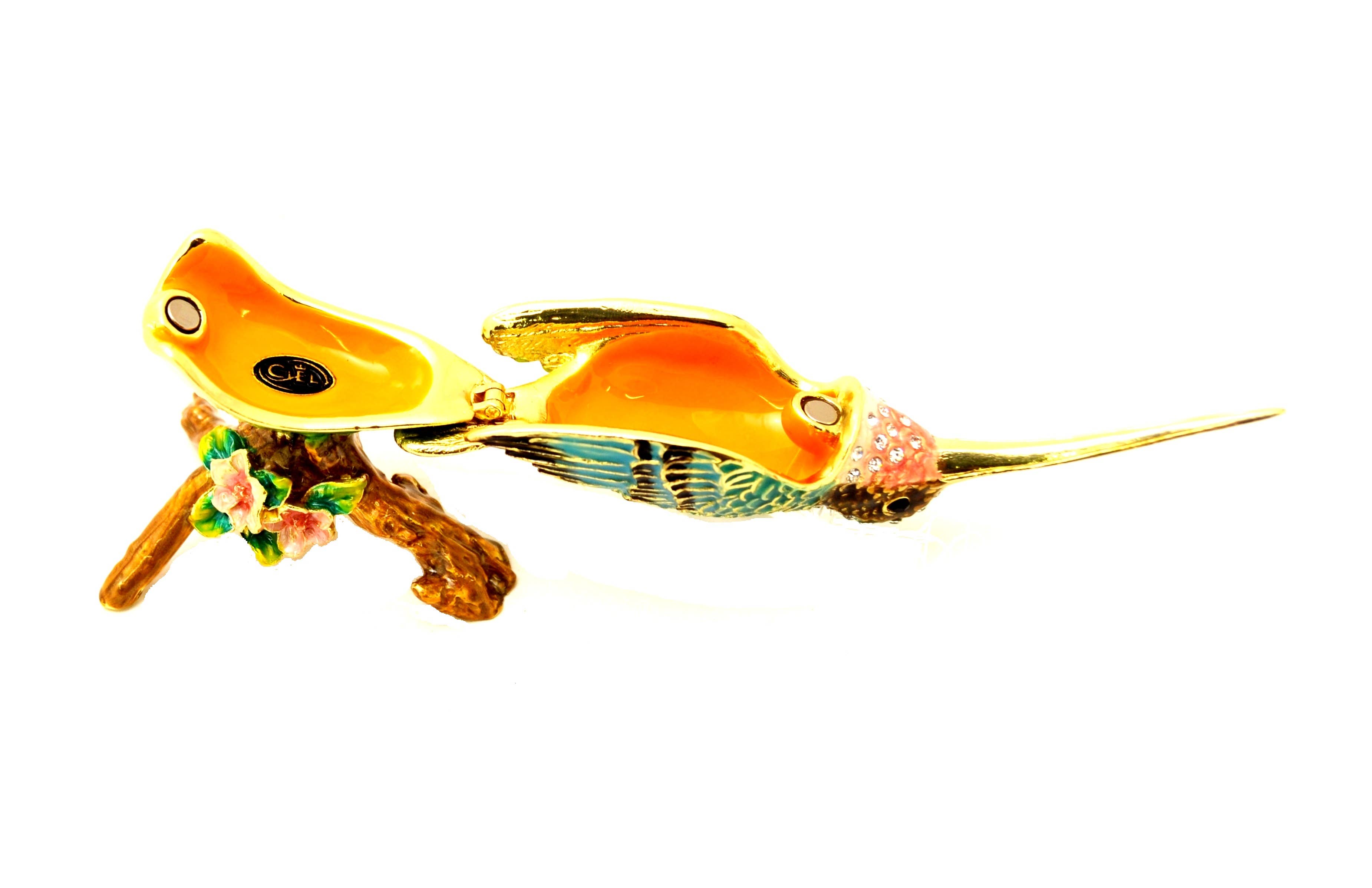 Ciel Collectables - Vente Boîte/rangement à bijoux - Boîte à bijoux en forme de colibri sur branche. Émail peint à la main6